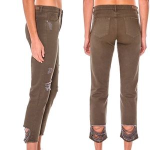 BLANKNYC Cropped Distressed Olive Girlfriend Jeans